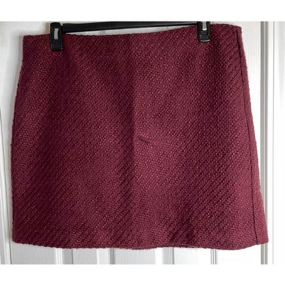 Loft Outlet A-Line Nubby Wool Blend Office Skirt Size 16 Burgundy Lined NWT